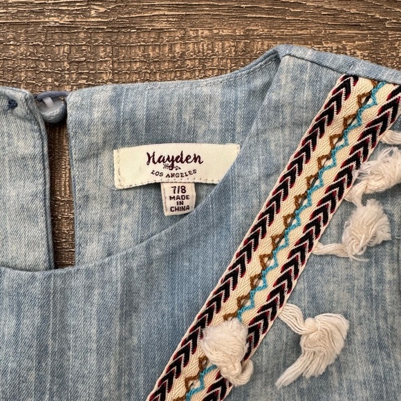 Hayden Girls NWOT Chambray boho fringe tassel dress 7/8y - Picture 4 of 5